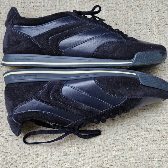Ermenegildo Zegna Men Sneaker navy Blue Leather/Suede Upper Shoes Italy 9.5US